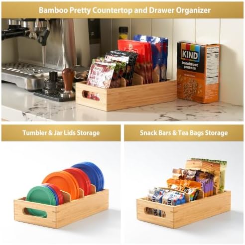 Umilife Small Bamboo Seasoning Packet & Tumbler Lid Organizer in Cabinet - Image 4