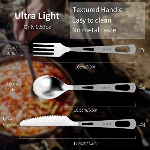 OUTXE Titanium Flatware Polished Knife Fork Spoon Set Lightweight Ti Camping Utility Cutlery Set with Carrying Bag for Traveling Picnic Hiking - Image 2