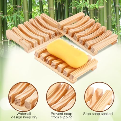 Skylety 30 Pcs Wooden Soap Dish Draining Tray for Shower,Wood Color - Image 6