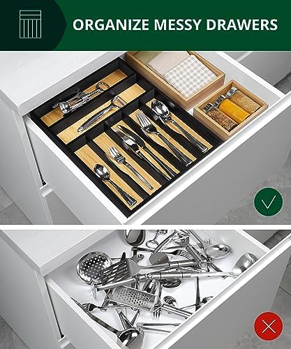 ROYAL CRAFT WOOD Luxury Bamboo Kitchen Drawer Organizer - Silverware Organizer - Utensil Holder and Cutlery Tray with Grooved Drawer Dividers for Flatware and Kitchen Utensils (7 Slot) - Image 5