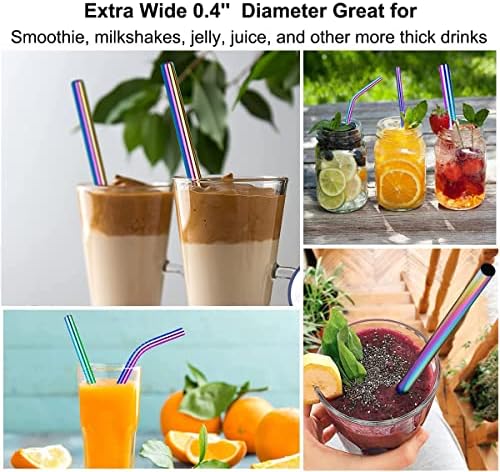 Vinaco 4 Pcs Rainbow 0.4" Wide Bore Reusable Stainless Steel Smoothie Straw - Image 5
