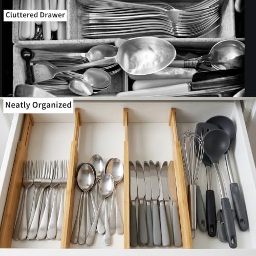 Utoplike 4 Pcs Bamboo Kitchen Drawer Dividers, Large Drawers Organizers - Image 4