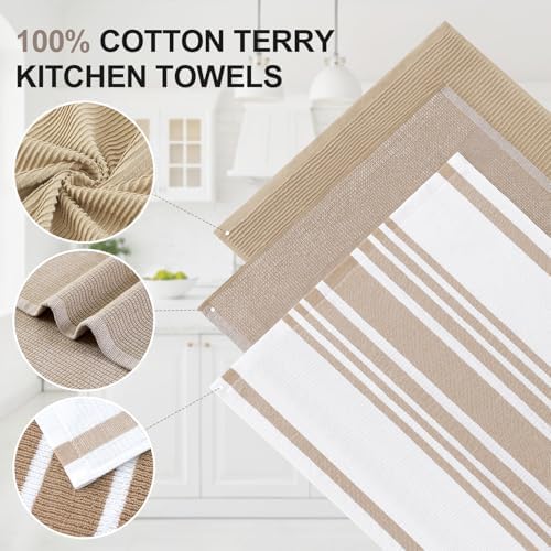 Homaxy Cotton 380 GSM Premium Kitchen Towels, 18"x 28", 3 Pack, Khaki - Image 2