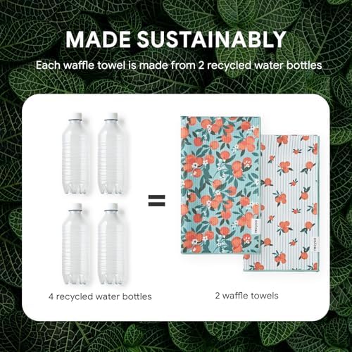 RECYCO Waffle Kitchen Towel Set of 2 - Quick Dry Microfiber Sustainable Dish Towels - Ultra Absorbent Reusable Cleaning Tea Towels - Lightweight Hand Towels,16”x 28”, Clementine Grove - Image 6
