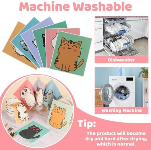 6 Pack Swedish Dishcloths for Kitchen, Cat Gifts for Cat Lovers Swedish Rag - Image 5