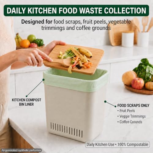 Compostable Trash Bags 6 Gallon, 50 Count Kitchen Food Waste Bags - Image 2