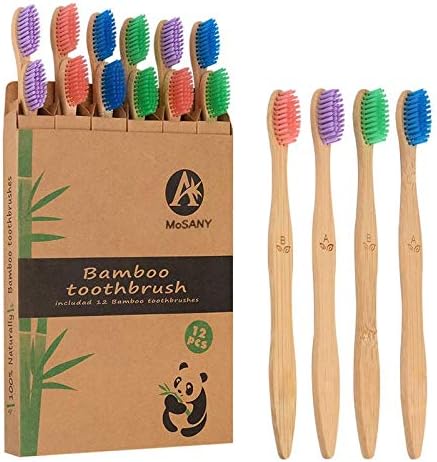 12 Pack Bamboo Toothbrushes, Biodegradable Bamboo Toothbrush, BPA Free Soft Bristles, Eco-Friendly Compostable Natural Wooden Toothbrush, Organic Charcoal Wood ToothBrushes (Multi-Color) by MoSANY