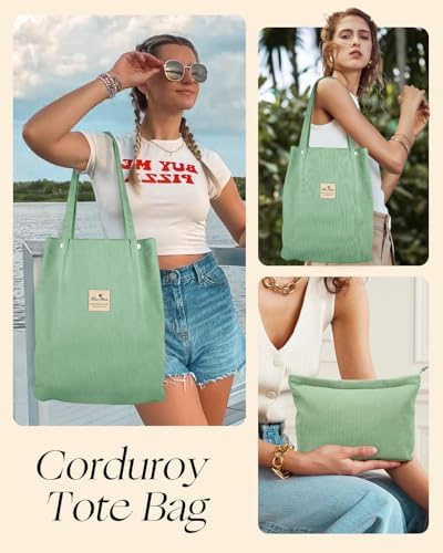 Miss Adola 2 Pack Corduroy Tote Bag with Pouch for Women - Image 2
