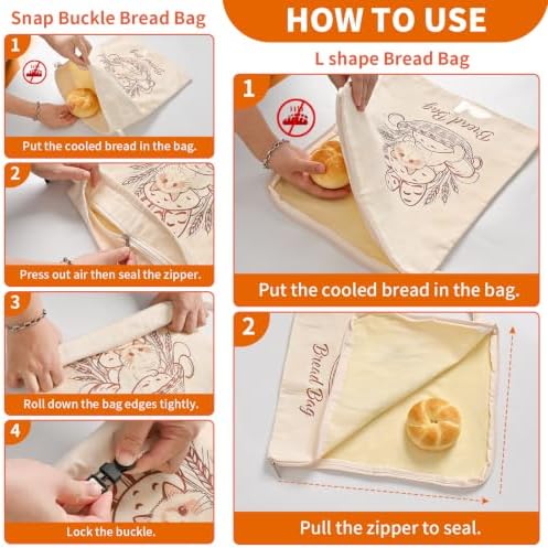 2 Pack Beeswax Bread Bags for Sourdough & Homemade, L-Zip & Buckle - Image 5