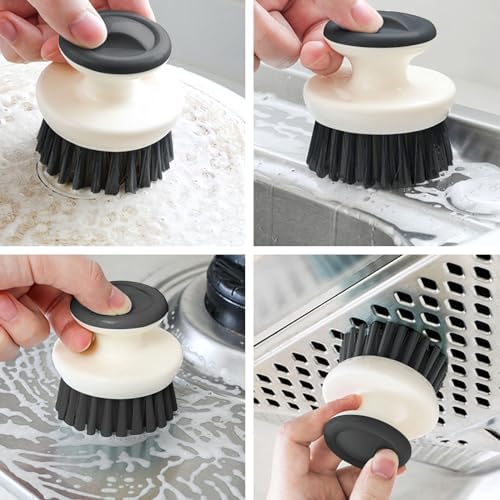 Dish Scrub Brush,Ergonomic Grip Palm Brush,Kitchen Scrub Brushes for Cleaning, Dish Scrubber with Stiff Bristles for Sink, Pots, Pans (Grey+Black) - Image 5
