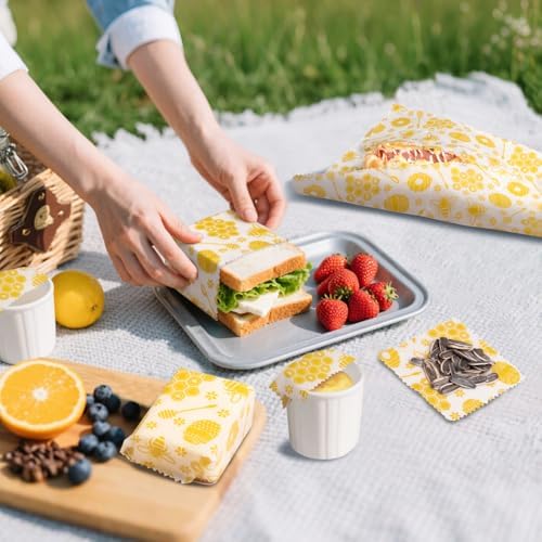 Reusable Beeswax Food Wraps, 9 Pack - Assorted Sizes (XS,S, M, L) | Organic Cotton, Eco Friendly, Plastic Free | Honeycomb Design (Orange) - Image 6