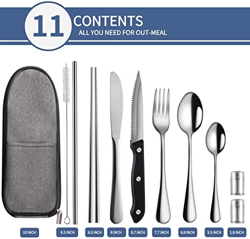 Logcow Travel Utensils with Case,Reusable Utensils,Portable Travel Camping Cutlery Set,Stainless Steel Flatware Set,Lunch Boxes Workplace Camping School Picnic (Sivler) - Image 2