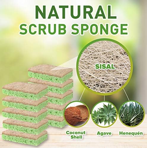 SCRUBIT Natural Sponges - 10 Pack Biodegradable Compostable Cellulose and Coconut Natural Sponges for Dishes, Eco Friendly Non Toxic Kitchen Sponge - Image 2