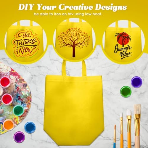 Reginary 50 Pcs Reusable Tote Bags Shopping Bags Non Woven, Yellow - Image 7