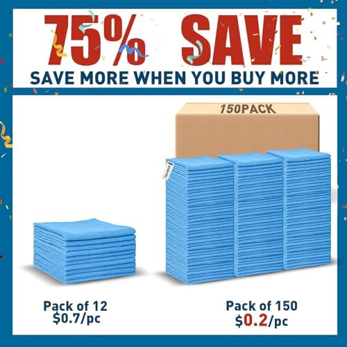TEAWOO Blue Microfiber Towels Bulk-150 Pack, Cleaning Cloths - Image 2