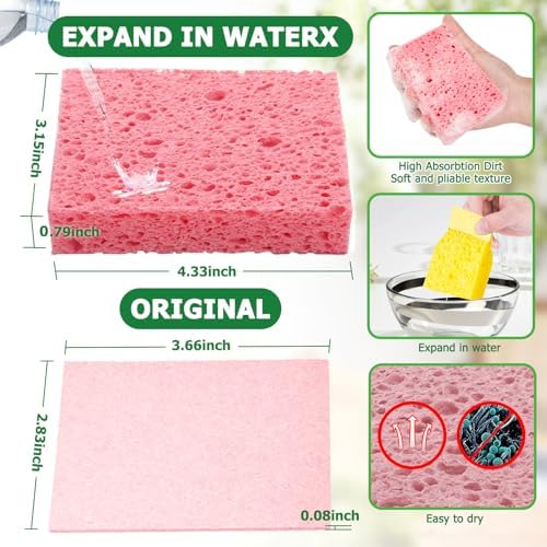 Compressed Natural Cellulose Sponges 24 Pack Regular Size Multicolor Soft Reusable Non-Scratch Long-Lasting Basics Dish Washing Sponges for Kitchen Cookware and Bathroom, DIY Cuts-Out for Fun - Image 2