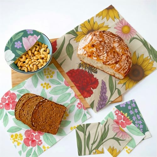 Reusable Beeswax Wraps, Garden Flowers Wraps, 9 Pack Eco-Friendly Food Storage, Organic, Sustainable, Zero Waste, Plastic-Free, Sandwich, Bowl, Bread, Fruit, 1XL, 3M, 5S - Image 4