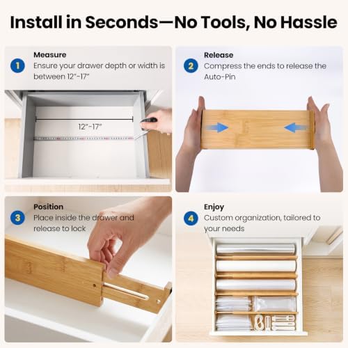 4 Pack 4" Deep Bamboo Drawer Dividers, 12-17" Expandable Kitchen Organizers - Image 5