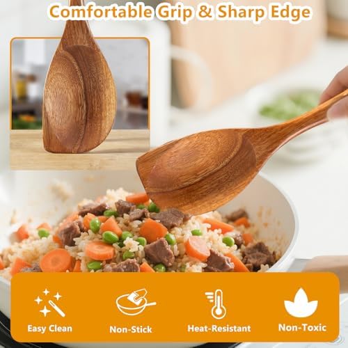 2 Pack Premium wooden spoons for cooking - Acacia Wood Kitchen utensils for Cooking and Stirring, Durable Hardwood Stirring Spoon, Non-Scratch Cooking utensil Tool, Ergonomic Handle 13 Inches - Image 2
