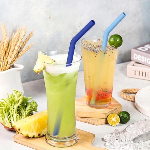 NiHome 6-Pack Wide Reusable Bent Silicone Straws for Smoothies, Milkshake - Image 2