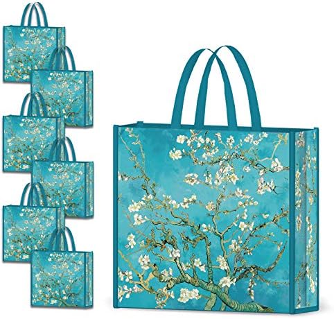 NymphFable Almond Blossom Shopping Bags, 6 Pack Reusable Grocery Tote Bag by NymphFable
