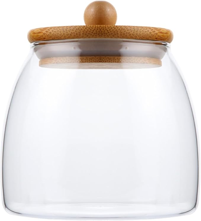 TOYANDONA Glass Storage Jar with Wooden Ball Lid Airtight Food Container for Coffee Beans Tea Dried Fruits Multi-purpose Sealed Canister for Kitchen Pantry Organization