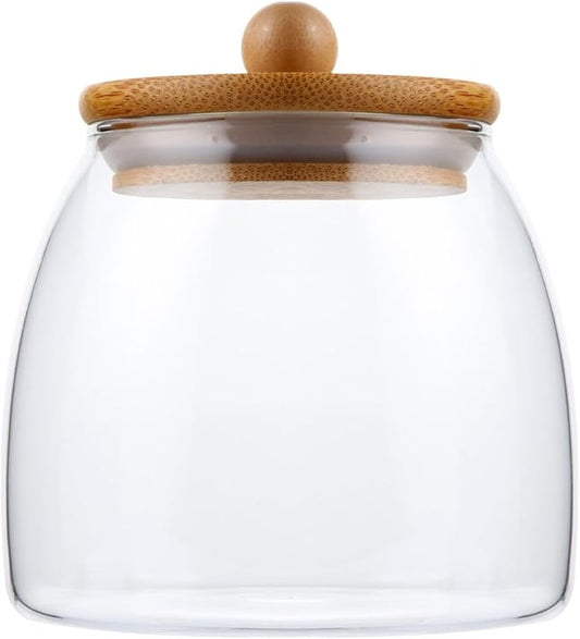 TOYANDONA Glass Storage Jar with Wooden Ball Lid Airtight Food Container for Coffee Beans Tea Dried Fruits Multi-purpose Sealed Canister for Kitchen Pantry Organization