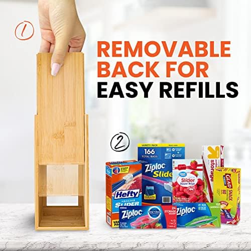 mHomeAid Bag Storage Organizer - Bamboo Food Plastic Baggie Holder, Dispenser, and Container for Kitchen Drawer - Fits Ziplock and Ziploc Gallon, Quart, Sandwich & Snack Sized Slider Bags (Bamboo) - Image 4