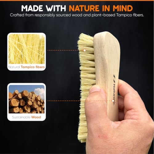 All-Natural Wooden Scrub Brush Set | Eco-Friendly Cleaning Brush Set with Tampico Bristles | Floor Scrub Brush & Shower Scrubber for Bathroom, Tub, Kitchen & Carpet | Sustainable Set – Pack of 2 - Image 2