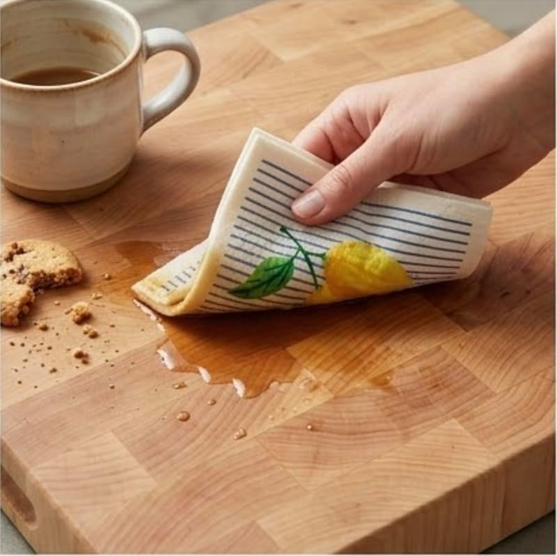 Lemon Collection Swedish Dishcloth, Reusable Paper Towel, Super Absorbent Cellulose Sponge, Kitchen Cleaning Cloth, Washable & Compostable (Lemon Zest Tile - 1 Pack) - Image 3