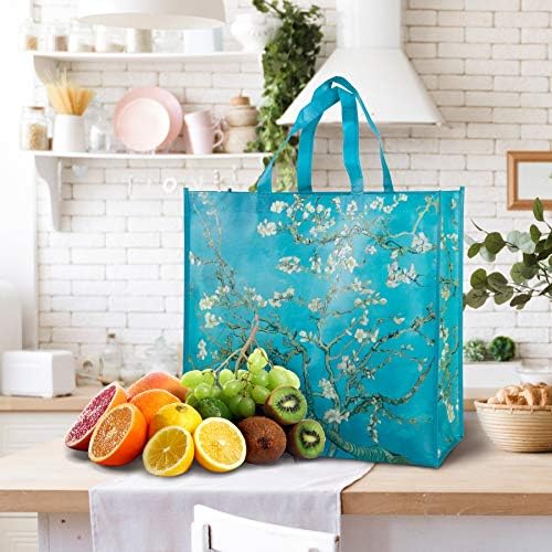 NymphFable Almond Blossom Shopping Bags, 6 Pack Reusable Grocery Tote Bag - Image 5