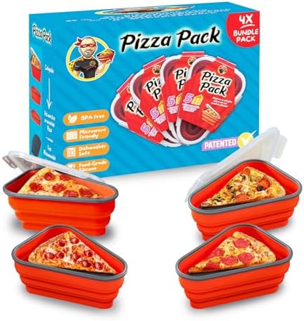 PIZZA PACK The Perfect Reusable Pizza Storage Container with 5 Microwavable Serving Trays - BPA-Free Adjustable Pizza Slice Container to Organize & Save Space, 4 Pack, Red by PizzaPack%E2%84%A2