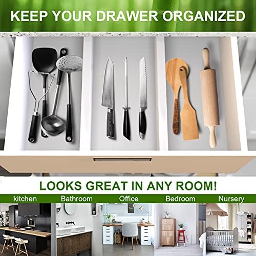ANTOWIN Expandable Bamboo Drawer Dividers, Drawer Separators,17-22 inches Adjustable Spring-loaded Organizer for Large Utensil, Clothes, Tools Drawers, 6Pack (White) - Image 5