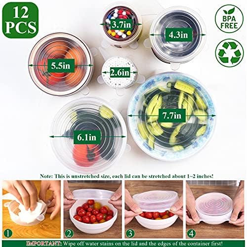 Silicone Stretch Lids, 12 Pack of Reusable Silicone Lids for Food Storage BPA-free Silicone Covers for Bowls, 6 Different Sizes to Fit Most Food Containers, Microwave & Dishwasher Use Safe - Image 2
