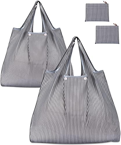 KINGMAS Reusable Grocery Bags, Eco-Friendly Folding Tote Shopping Bag fits in Pocket, Washable Waterproof Nylon Pouch Bags by KINGMAS