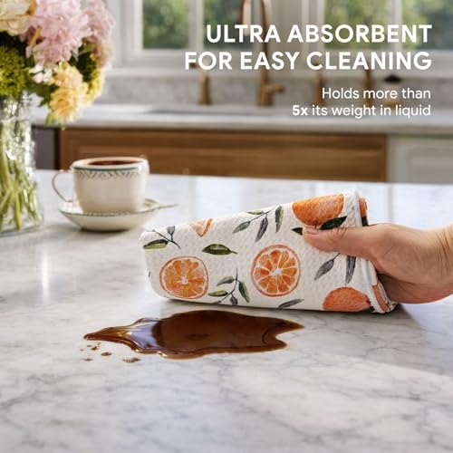 RECYCO Waffle Kitchen Towel Set of 2 - Quick Dry Microfiber Sustainable Dish Towels - Ultra Absorbent Reusable Cleaning Tea Towels - Lightweight Hand Towels,16”x 28”, Fruitful Foliage & Vine - Image 4