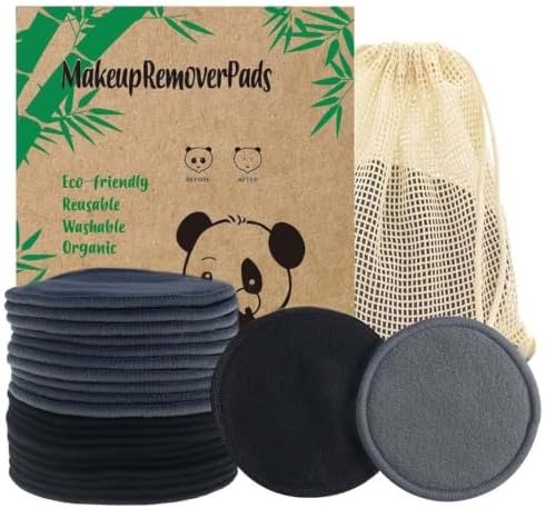 Reusable Makeup Remover Pads 20 Pack Reusable Makeup Cotton Rounds with Laundry Bag|Soft Black Cotton Makeup Remover Pads for Face by Sopurrrdy