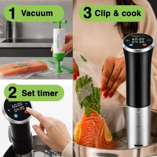 SOUSVIDE ART Sous Vide Immersion Cooker Kit - Machine with Digital Timer, Temp Control, 30 Bags, Vacuum Pump, Suvee Cooker Gift for Chefs - Image 5