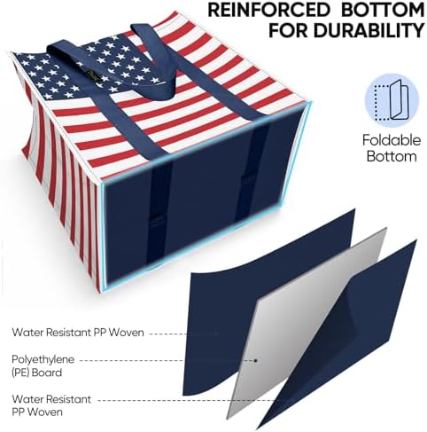 BALEINE 8 PK Grocery Bags Reusable Shopping Bags with Reinforced Bottom, Heavy Duty Foldable Tote Bags (Patriot Celebration) - Image 5