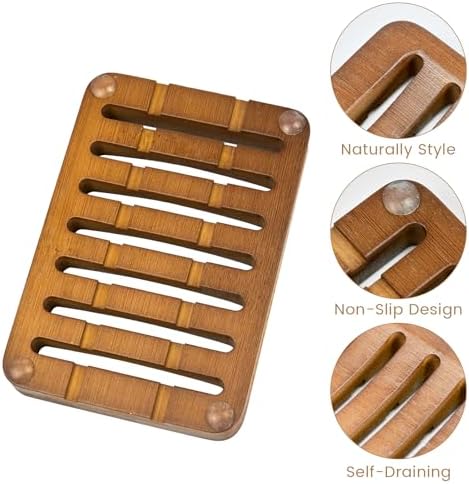 Curved Slotted Wood Soap Dish, 1 Pack, Dark Brown - Image 3