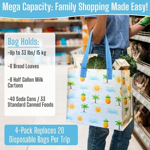 VENO 4 Pack Large Grocery Bag Reusable Shopping Bags with Hard Bottom - Image 4