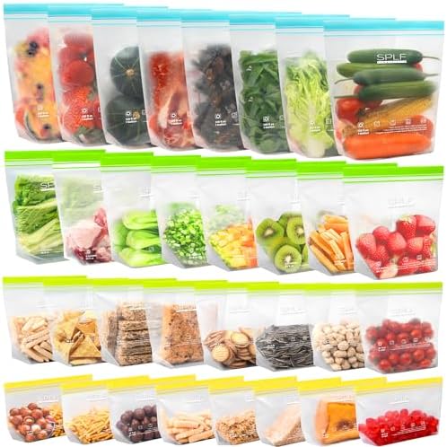 SPLF 32 Pack Reusable Food Storage Bags Dishwasher Microwave Safe by SPLF