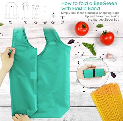 BeeGreen Reusable-Grocery-Bags-Foldable-Machine-Washable-Reusable-Shopping-Bags-Bulk Colorful 10 Pack 50LBS Extra Large Folding Reusable Bags Totes w Zipper Storage Pouch Lightweight Polyester Fabric - Image 5