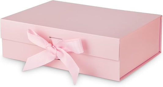 DaiJoob Gift Box with Lid for Presents 10.5x7.5x3.1 Inches with Ribbon and Magnetic Closure(1-Pack) (Pink)