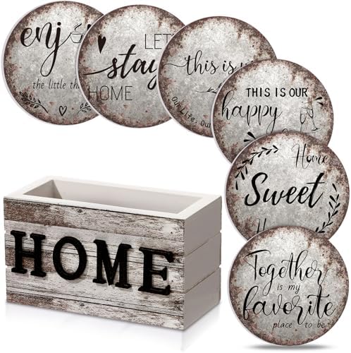 Queekay House Warming Gifts New Home Farmhouse Coasters Set of 6, Rust by Queekay