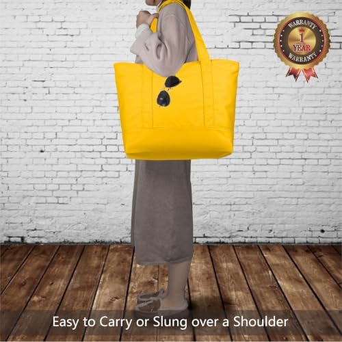 TOPDesign 3-Pack Canvas Tote Bags with an External Pocket, Reusable Grocery Shopping Bags, Top Zipper Closure, Daily Essentials (Yellow) - Image 2