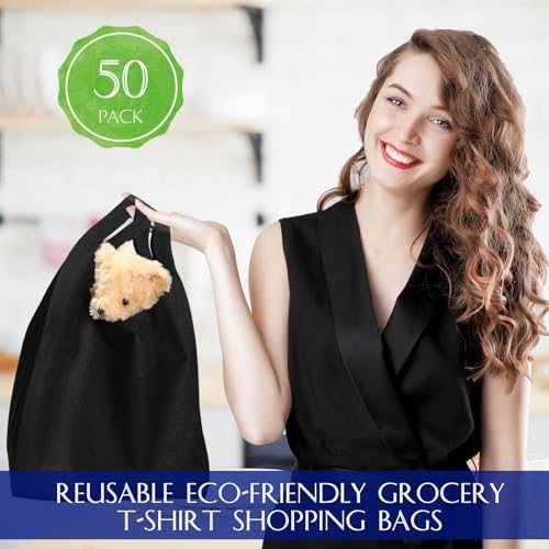 Windyun Large Grocery T-shirt Bags Bulk Reusable Non Woven Shopping Bag Foldable Gift Tote with Handle, 20.5x11x5.5 Inch - Image 2