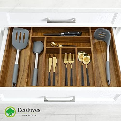 Luxury Acacia Kitchen Drawer Organizer - Silverware Organizer - Utensil Holder and Cutlery Tray with Grooved Drawer Dividers for Flatware and Kitchen Utensils (8 Slot), 17*12.4*2 inch - Image 4