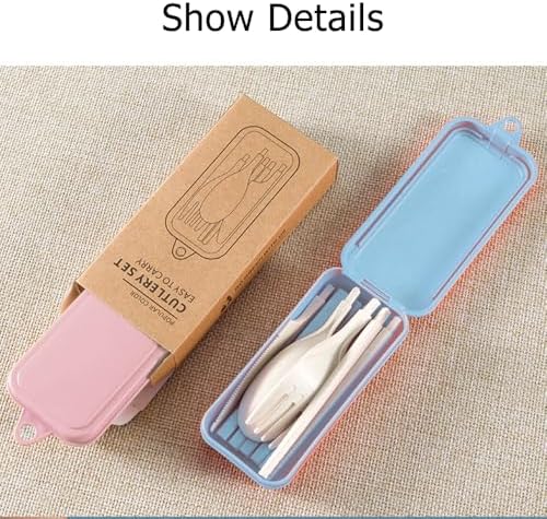 Ouliget Collapsible Reusable Utensils Set with Portable Case,Wheat Straw Utensils Include Spoon Knife Forks Chopsticks,Portable Cutlery for Travel Picnic Camping,2 Pieces - Image 4