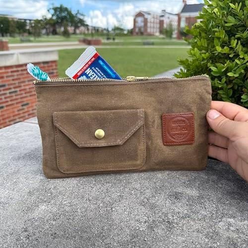 Earth & Fiber Co. Waxed Canvas Toiletry Bag, Compact Slim Design for Traveling, Brown - Image 2